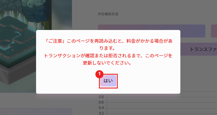 VVVVVでリセールを開始する前の注意画面